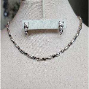 Vintage Set Silver X and O Necklace & Pierced Earrings